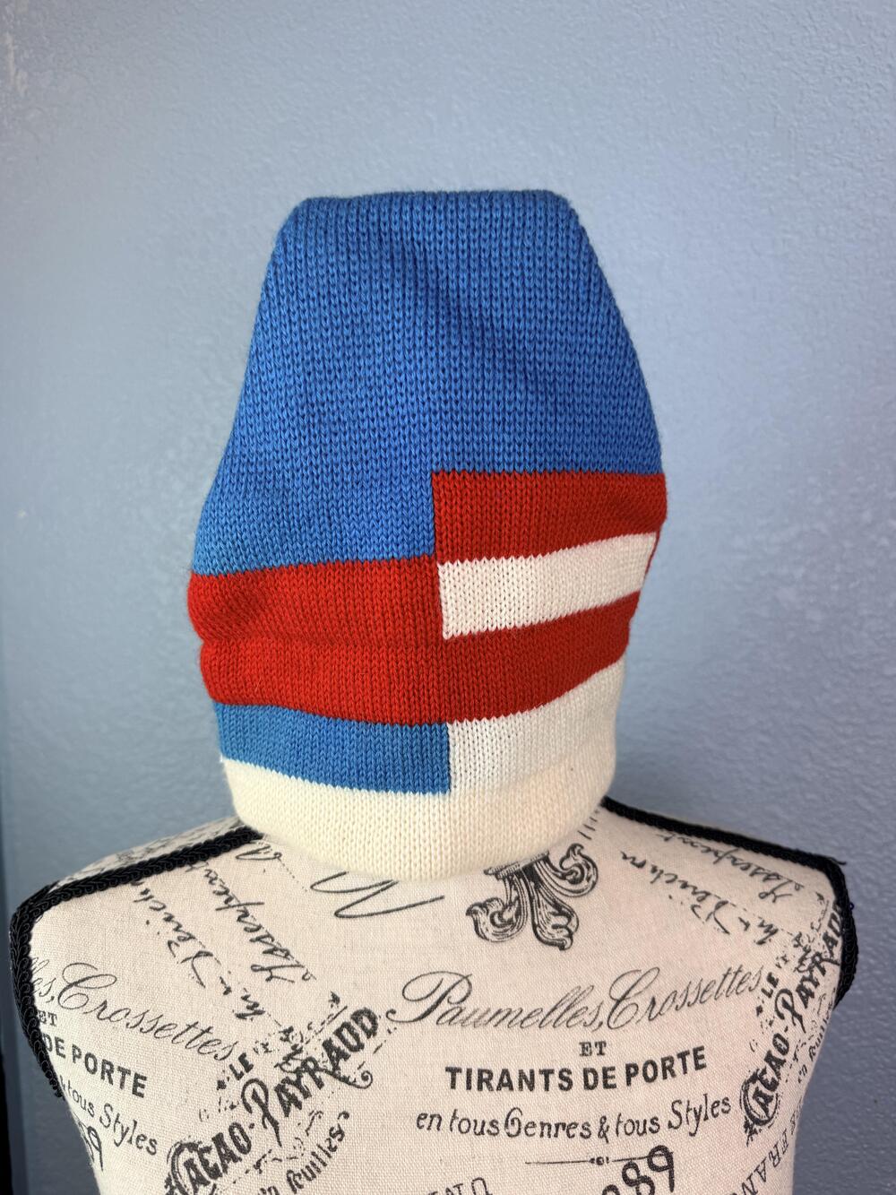 Smiley Hat Beanie Knit One Size Multicolor Geometric Wool Lined USA Winter